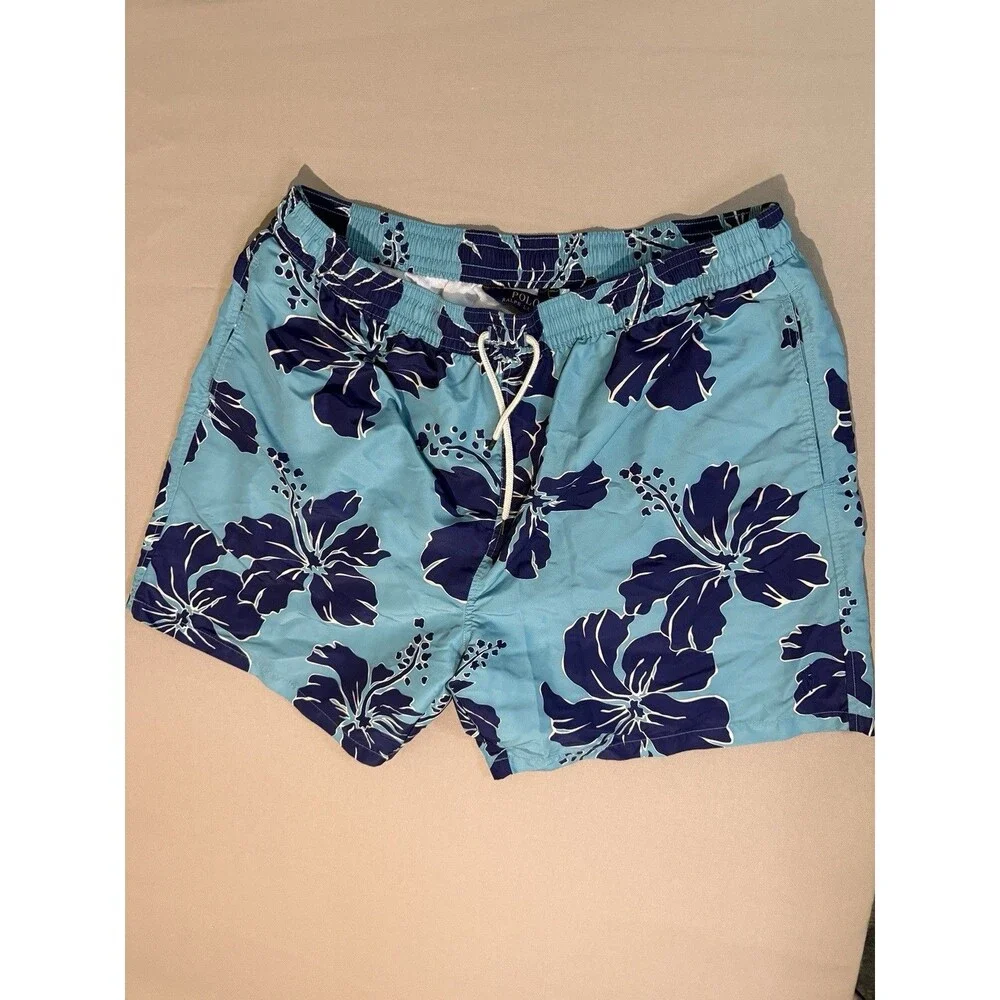 Polo Ralph Lauren Swim Shorts Mens Teal/Navy Drawstring 2X Beach Summer Trend